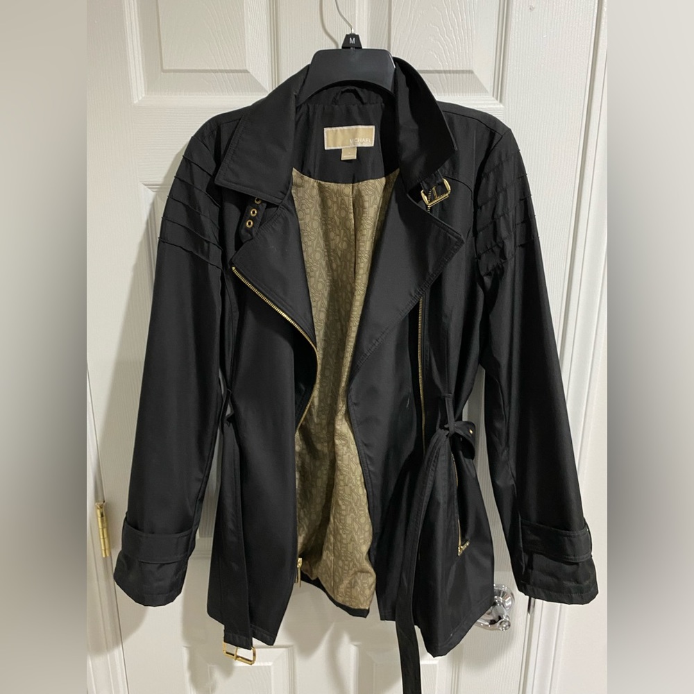 Michael Kors black rain coat with belt size medium